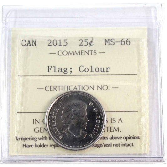 2015 Coloured Flag Canada 25-cents ICCS Certified MS66