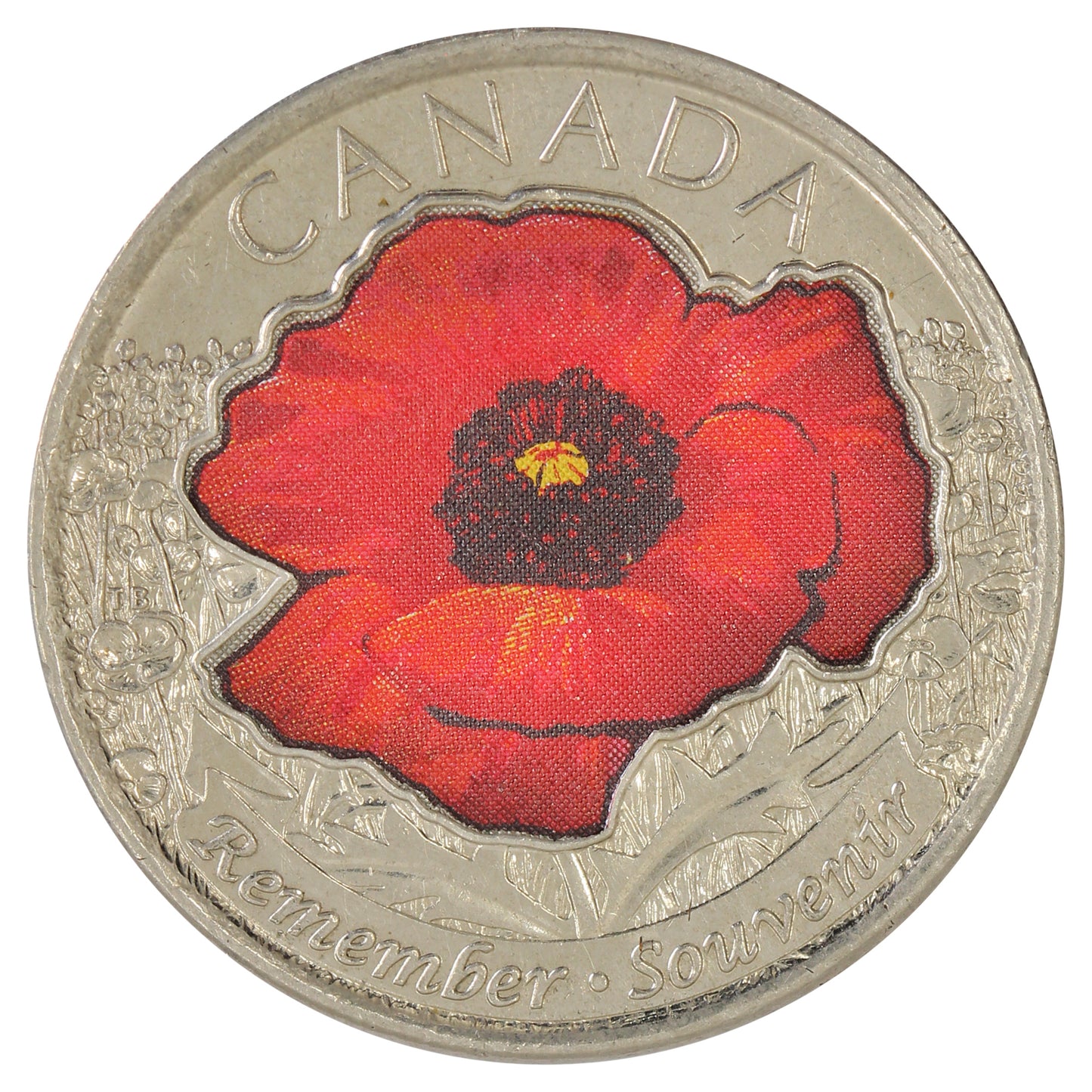 2015 Coloured Poppy Canada 25-cents Circulated
