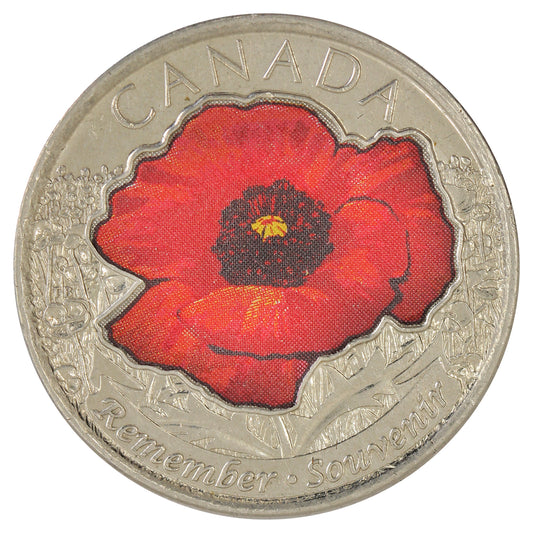 2015 Coloured Poppy Canada 25-cents Circulated