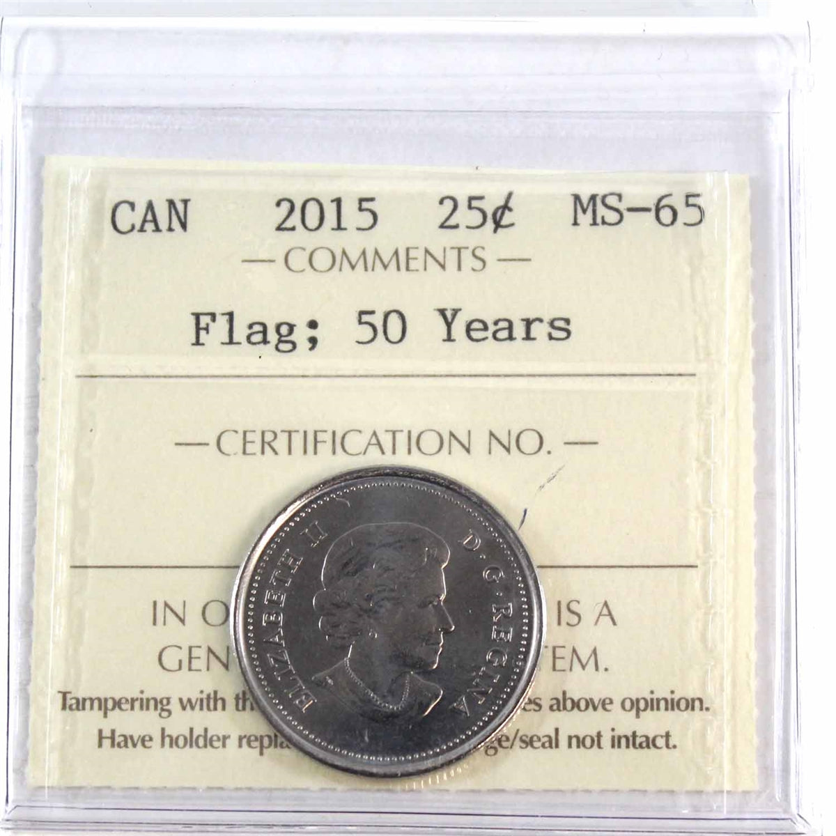 2015 Flag Canada 25-cents ICCS Certified MS65