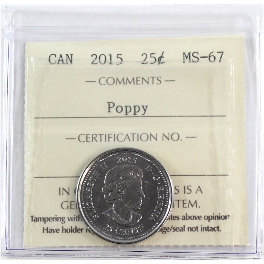 2015 Poppy Canada 25-cents ICCS Certified MS67