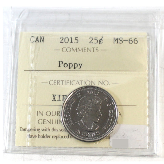2015 Poppy Canada 25-cents ICCS Certified MS66