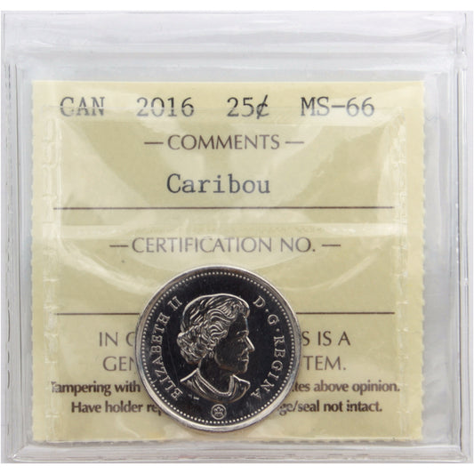 2016 Caribou Canada 25-cents ICCS Certified MS66