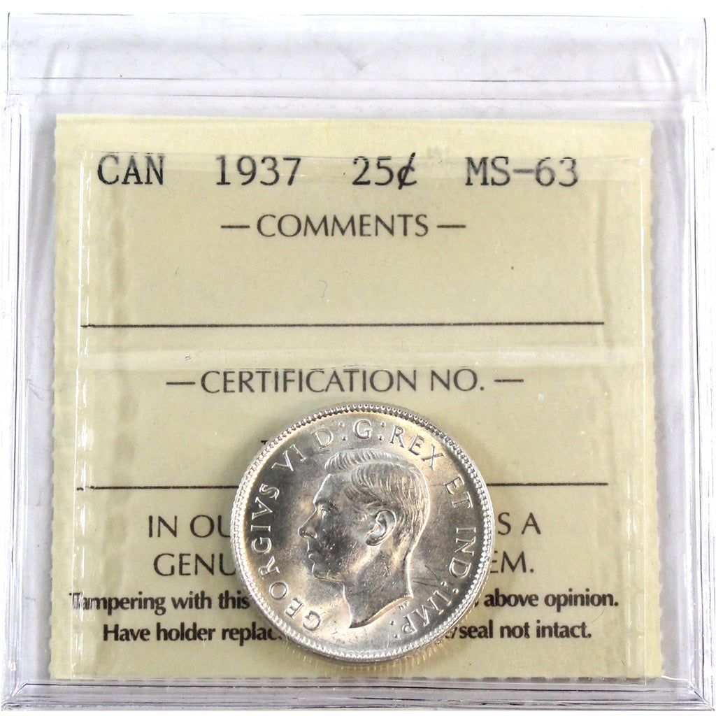 1937 Canada 25-cents ICCS Certified MS63