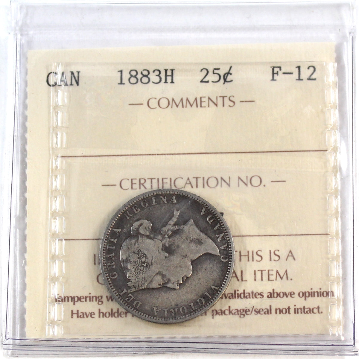 1883H Canada 25-cents ICCS Certified F12