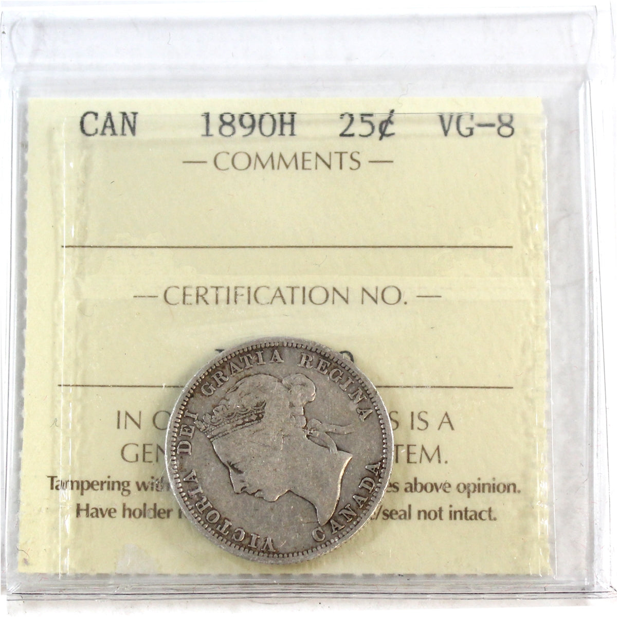 1890H Canada 25-cents ICCS Certified VG8