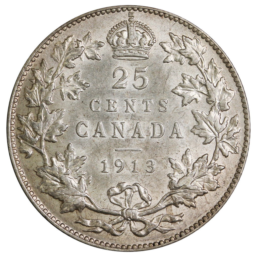 1913 Canada 25-cents AU-UNC (AU-55) $