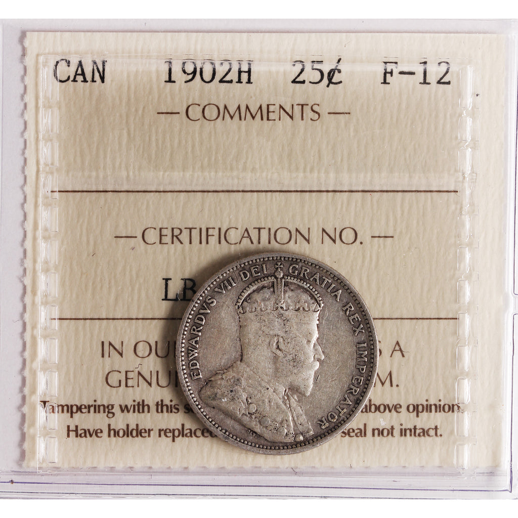 1902H Canada 25-cents ICCS Certified F12