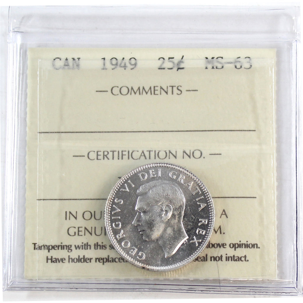 1949 Canada 25-cents ICCS Certified MS63