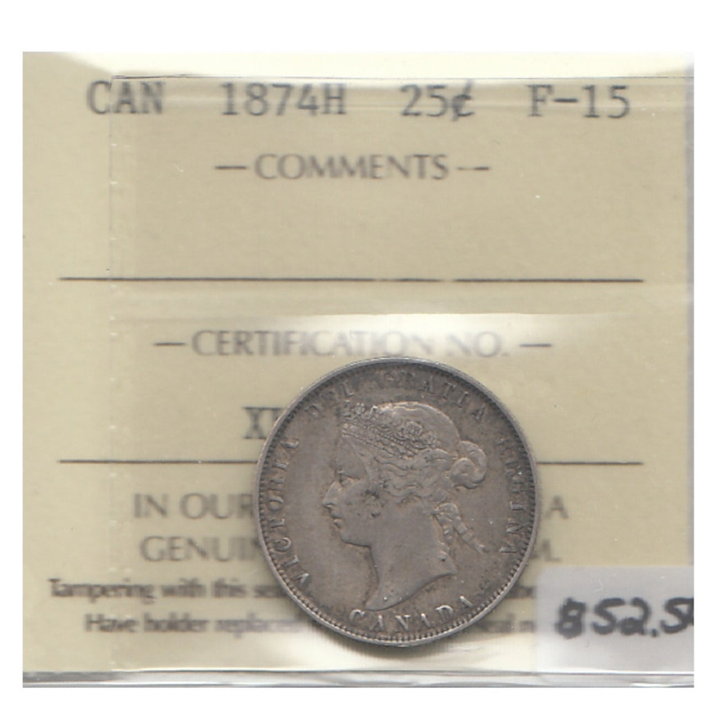 1874H Canada 25-cents ICCS Certified F15