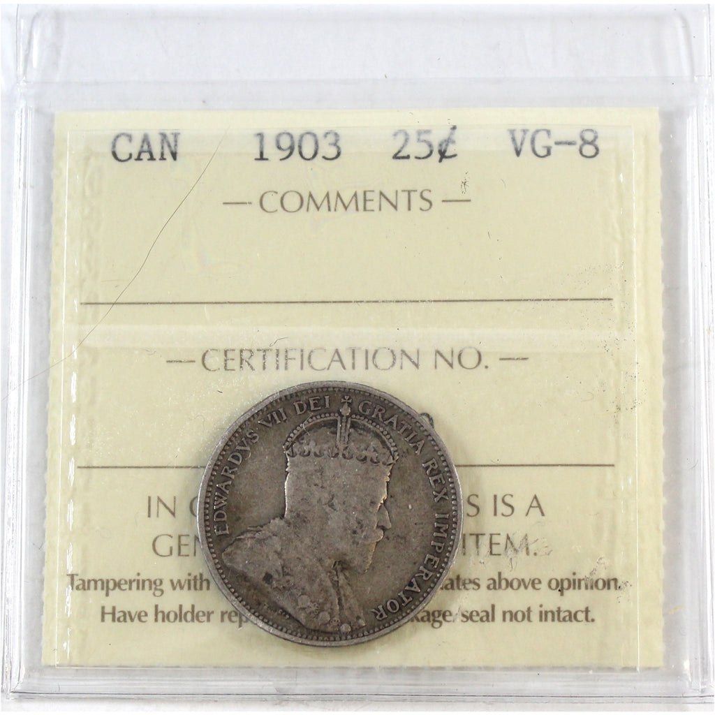 1903 Canada 25-cents ICCS Certified VG8