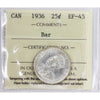 1936 Bar Canada 25-cents ICCS Certified EF45