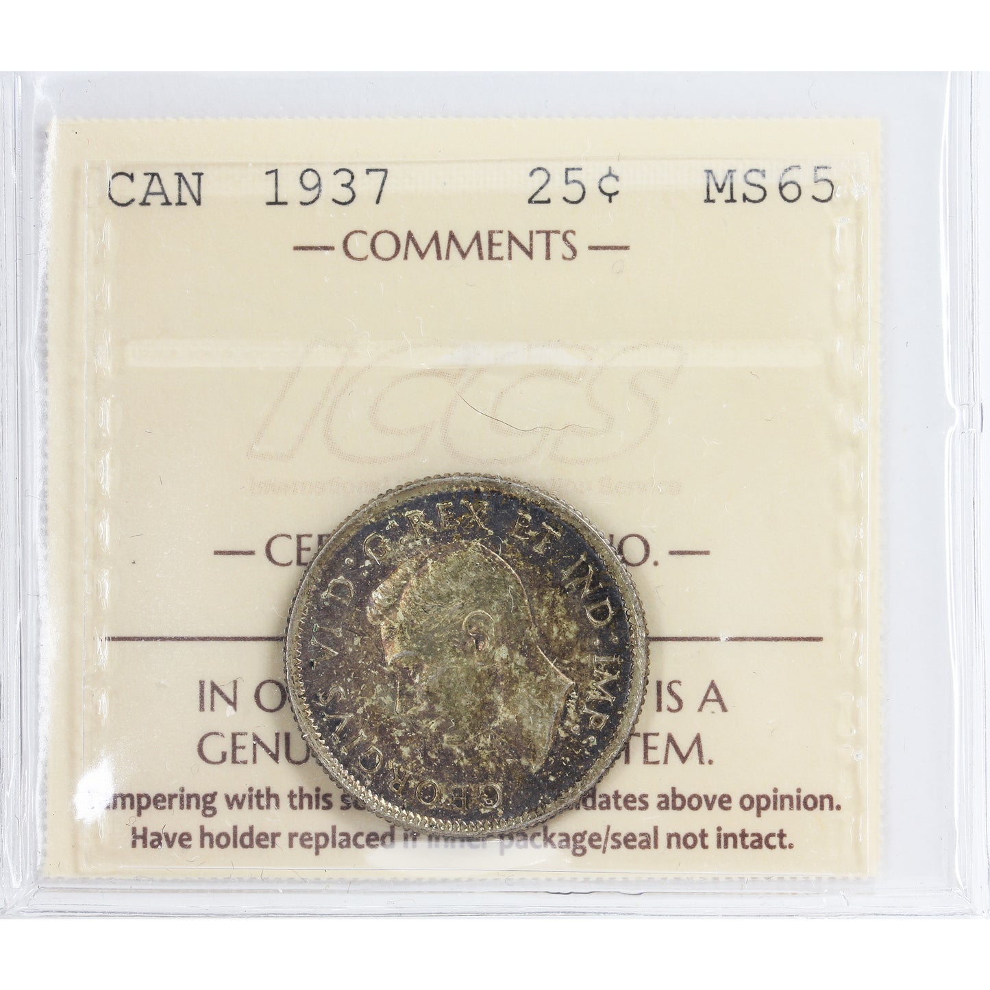 1937 Canada 25-cents ICCS Certified MS65 (XKV 787)