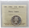 1964 Canada 25-cents ICCS Certified MS65 Heavy Cameo