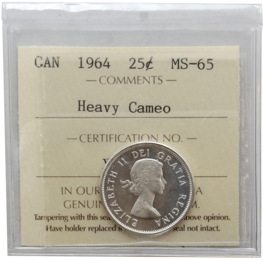 1964 Canada 25-cents ICCS Certified MS65 Heavy Cameo