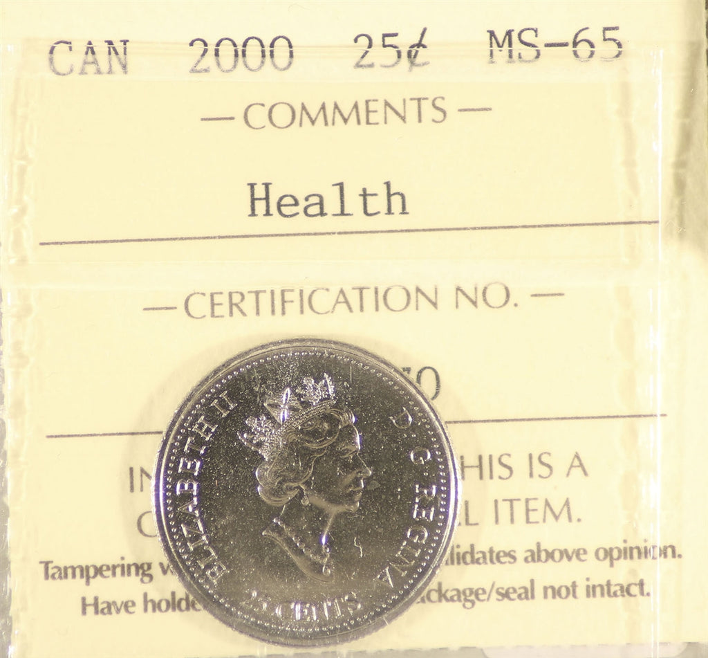 2000 Health Canada 25-cents ICCS Certified MS65