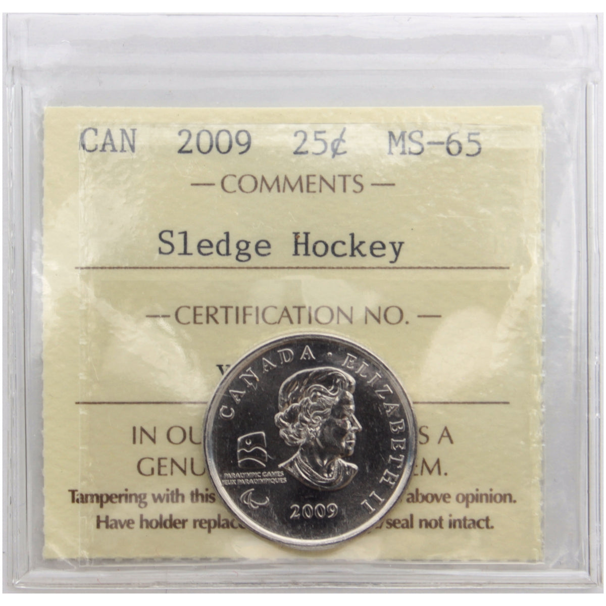2009 Sledge Hockey Canada 25-cents ICCS Certified MS65