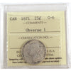 1871 Obv. 1 Canada 25-cents ICCS Certified G6