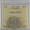 1906 Large Crown Canada 25-cents ICCS Certified VF30
