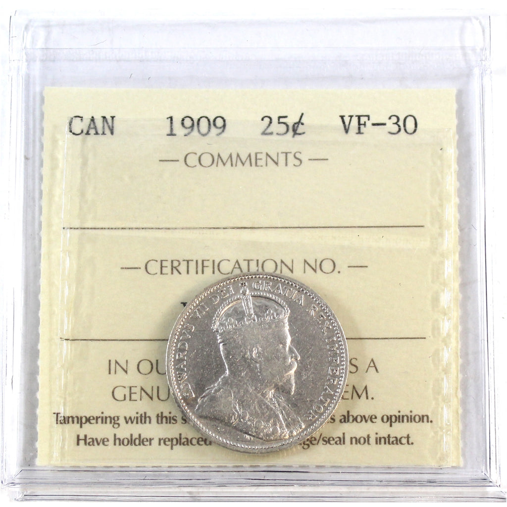 1909 Canada 25-cents ICCS Certified VF30