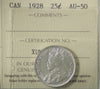 1928 Canada 25-cents ICCS Certified AU50