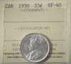 1930 Canada 25-cents ICCS Certified EF40