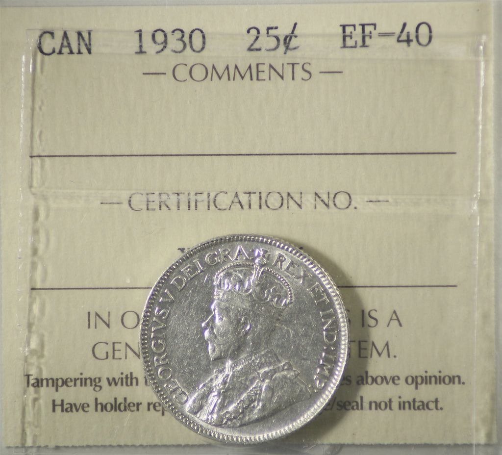 1930 Canada 25-cents ICCS Certified EF40