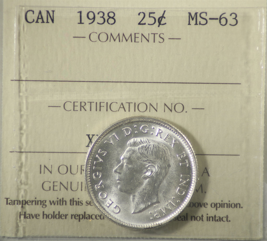 1938 Canada 25-cents ICCS Certified MS63
