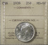 1939 Canada 25-cents ICCS Certified MS60