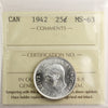 1942 Canada 25-cents ICCS Certified MS63