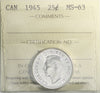 1945 Canada 25-cents ICCS Certified MS63