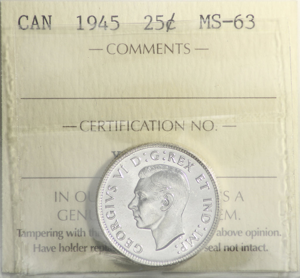 1945 Canada 25-cents ICCS Certified MS63