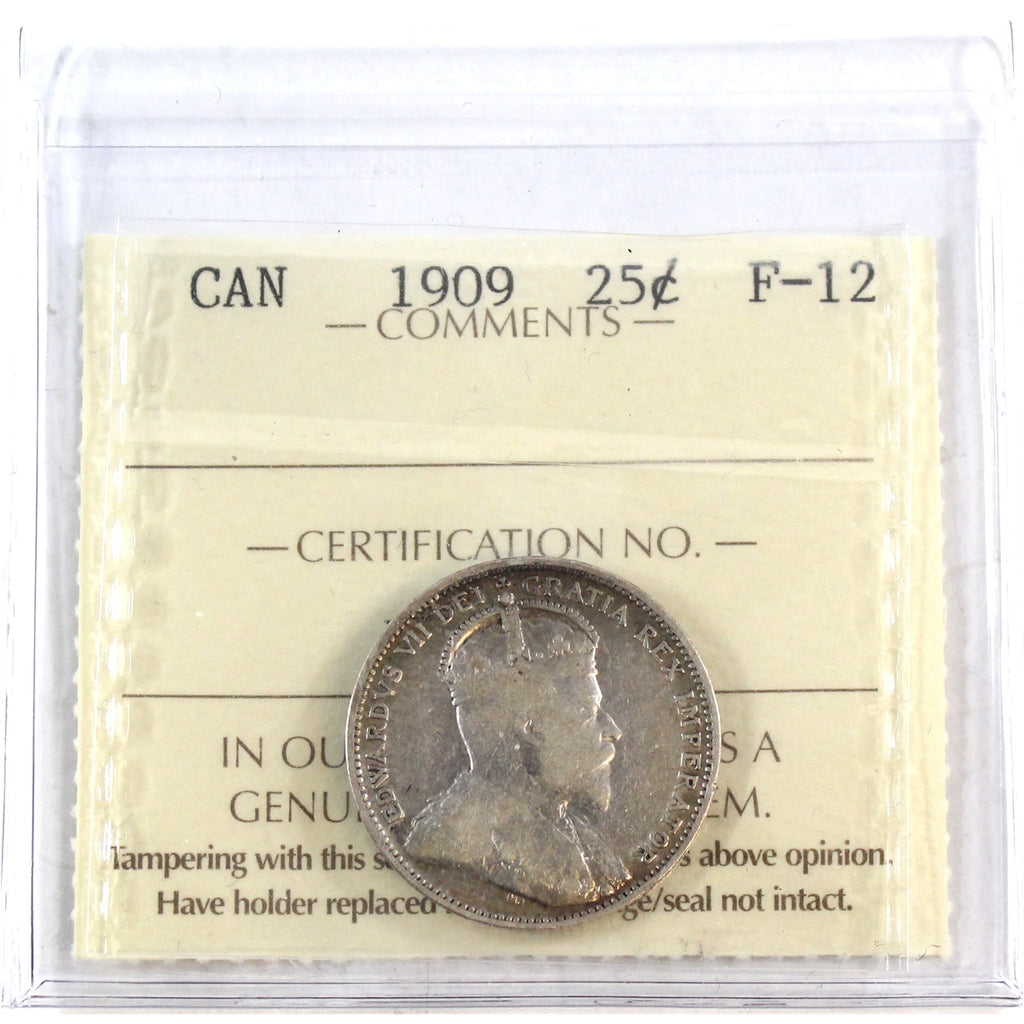 1909 Canada 25-cents ICCS Certified F12