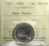 1980 Near Beads Canada 25-cents ICCS Certified MS-64