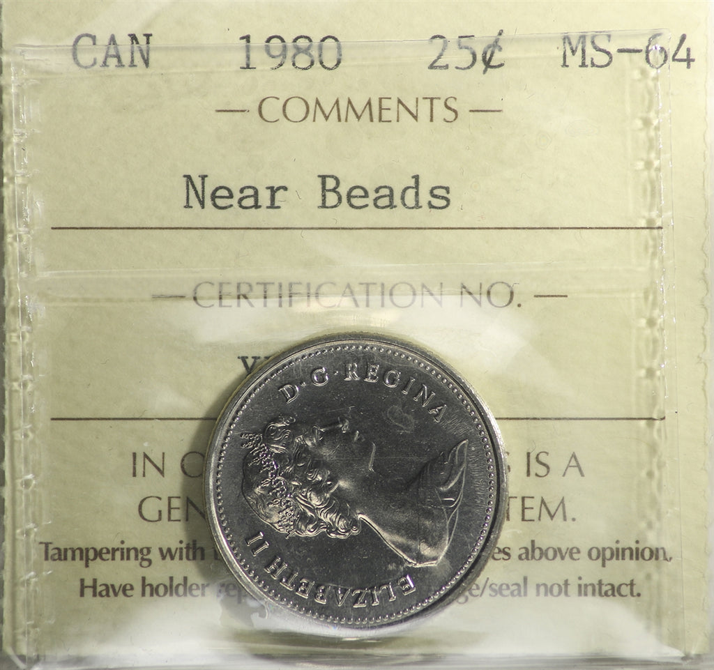 1980 Near Beads Canada 25-cents ICCS Certified MS-64