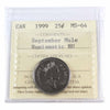 1999 September Mule Canada 25-cents ICCS Certified MS64 NBU