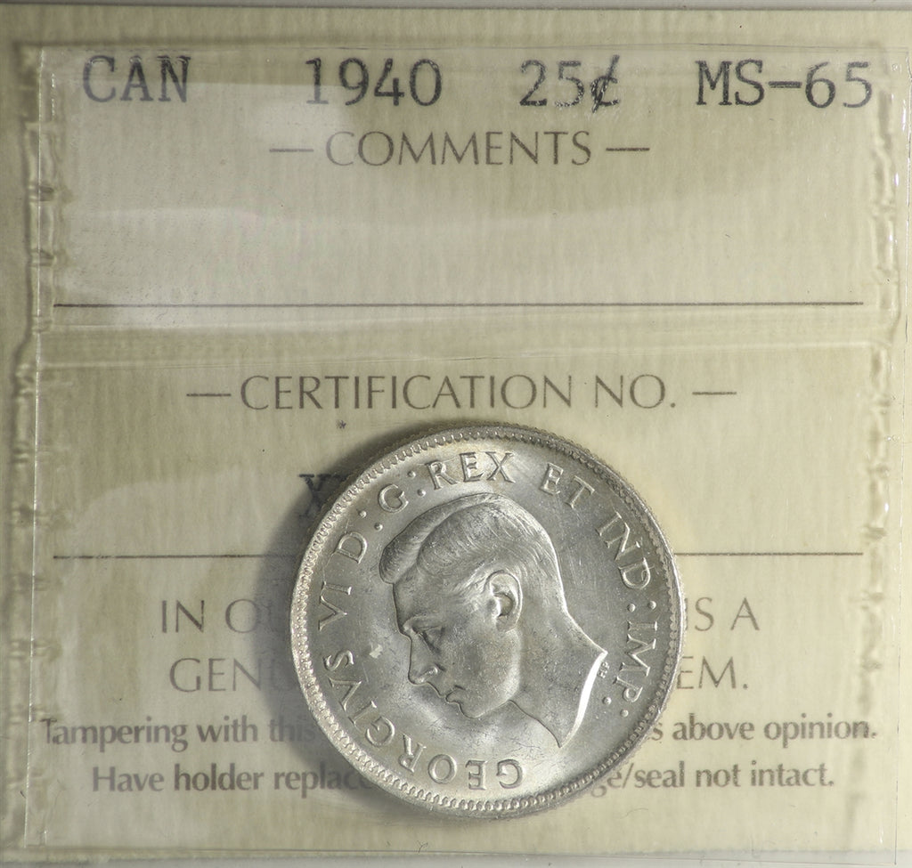 1940 Canada 25-cents ICCS Certified MS65 (XFR 237)