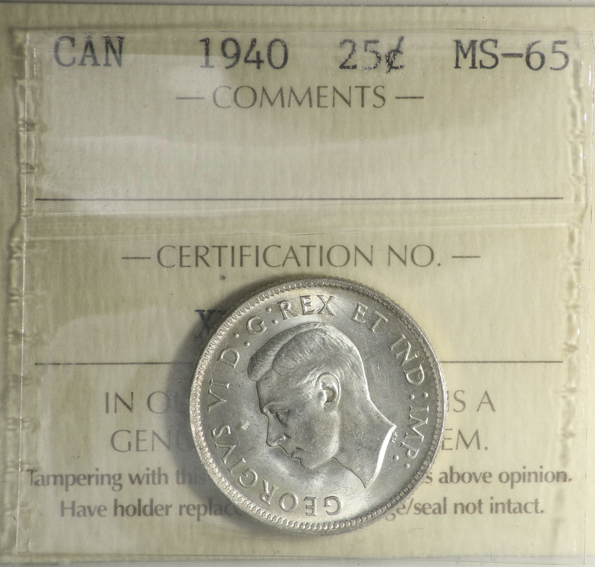 1940 Canada 25-cents ICCS Certified MS65 (XFR 237)