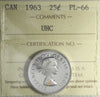 1963 Canada 25-cents ICCS Certified PL66 UHC