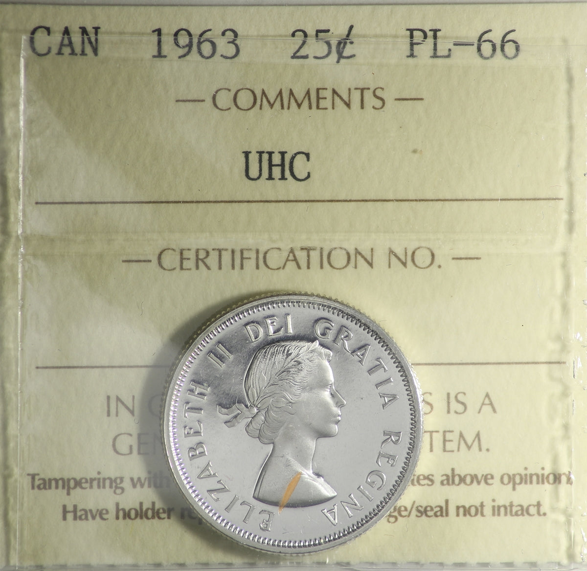 1963 Canada 25-cents ICCS Certified PL66 UHC