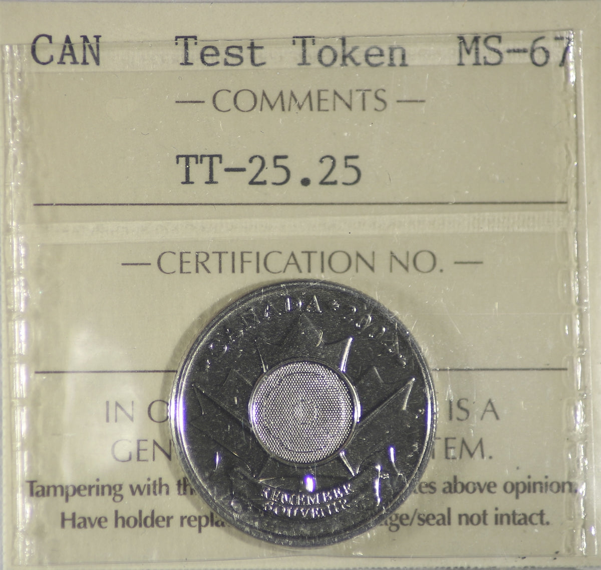 (2004) Canada 25-cents Test Token TT-25.25 ICCS Certified MS67