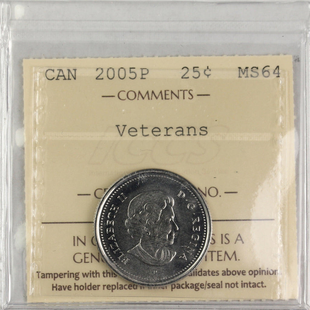 2005P Veterans Canada 25-cents ICCS Certified MS64
