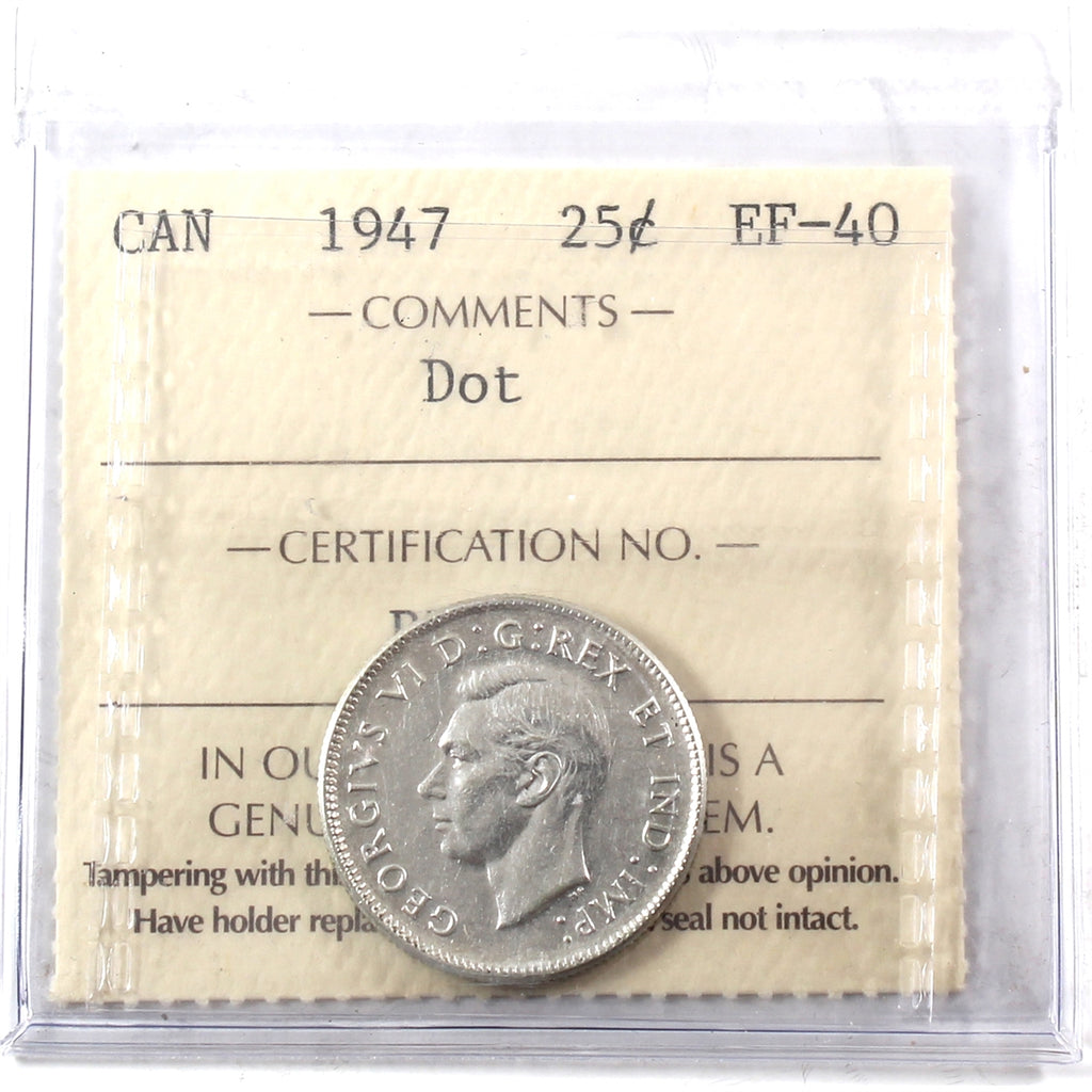 1947 Dot Canada 25-cents ICCS Certified EF40