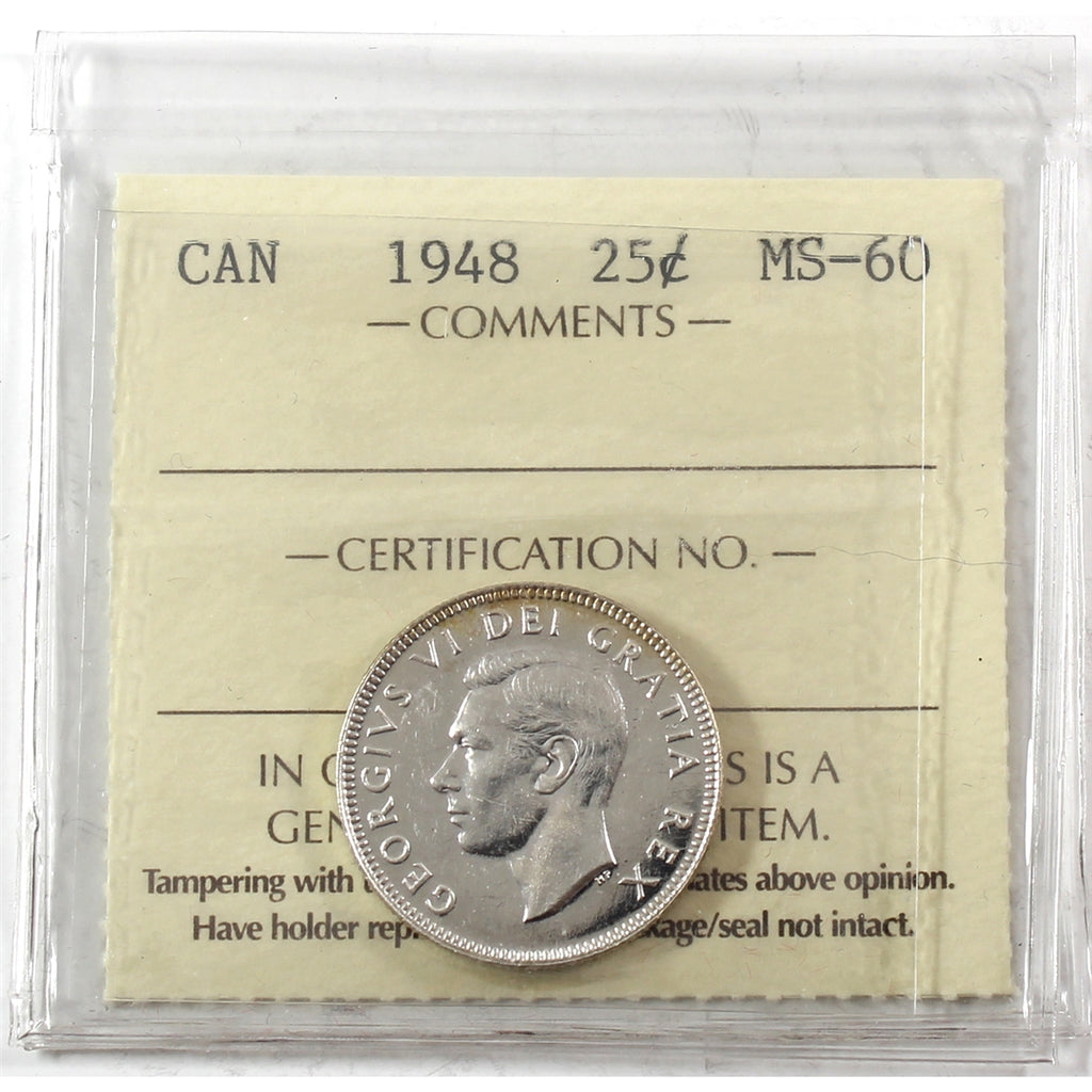 1948 Canada 25-cents ICCS Certified MS60