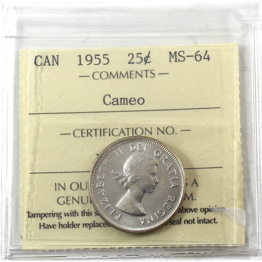 1955 Canada 25-cents ICCS Certified MS64 Cameo