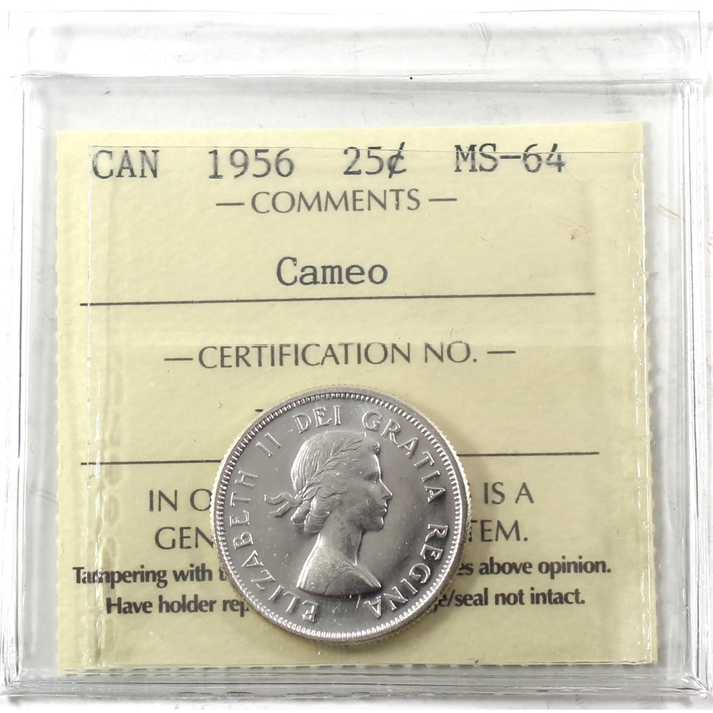 1956 Canada 25-cents ICCS Certified MS64 Cameo
