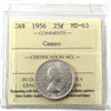 1956 Canada 25-cents ICCS Certified MS63 Cameo