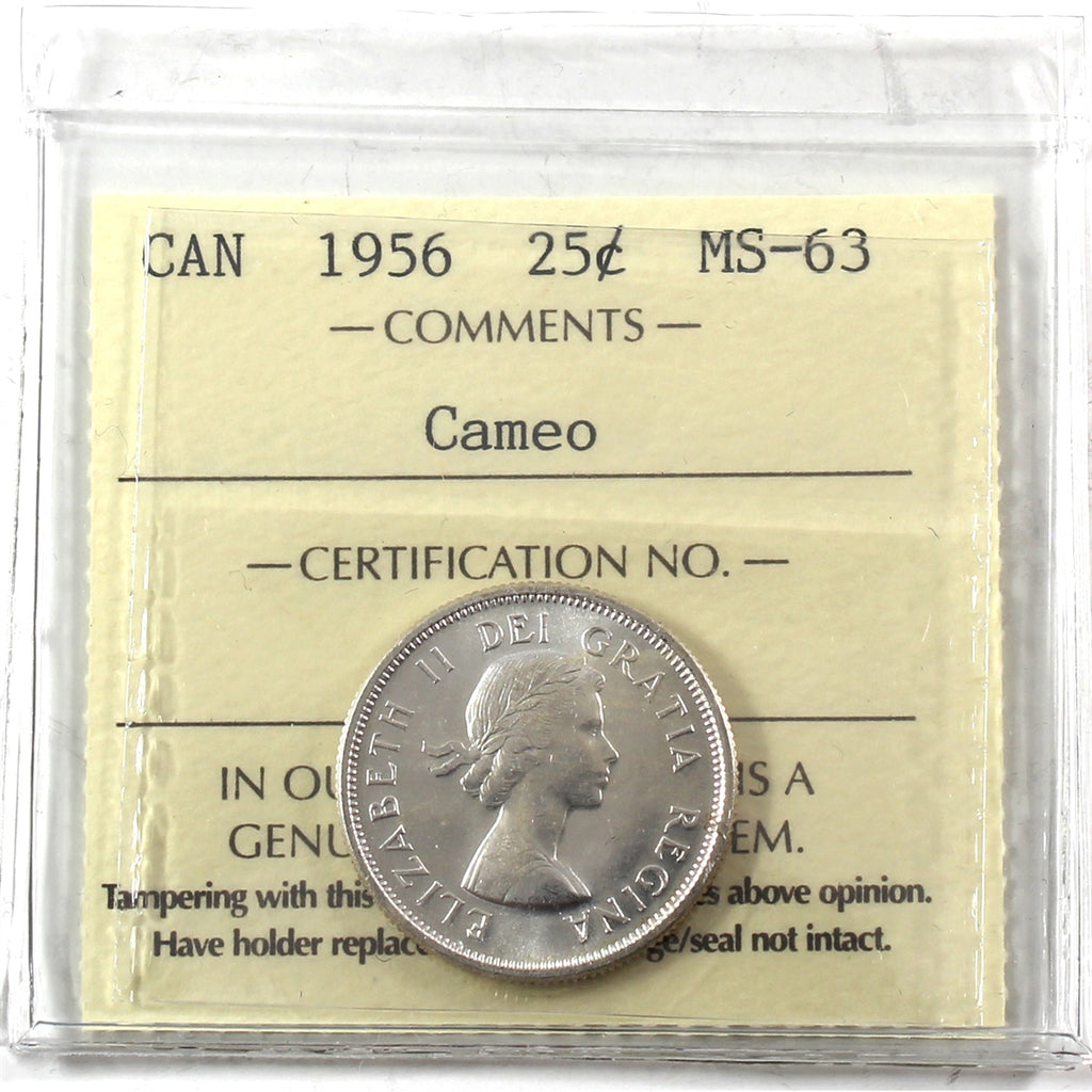 1956 Canada 25-cents ICCS Certified MS63 Cameo