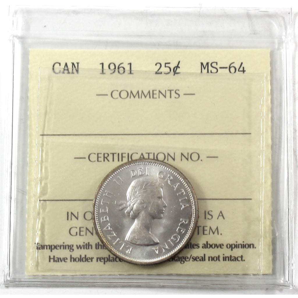 1961 Canada 25-cents ICCS Certified MS64