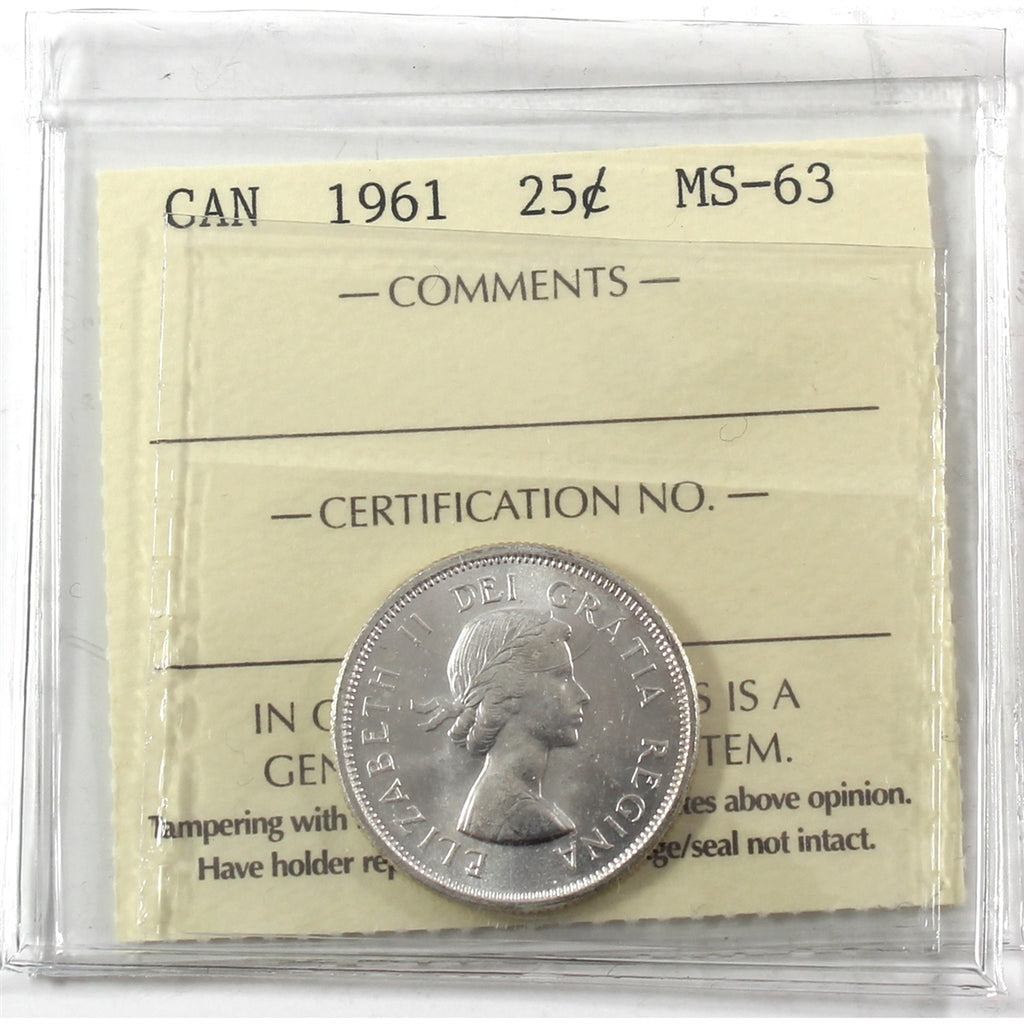 1961 Canada 25-cents ICCS Certified MS63